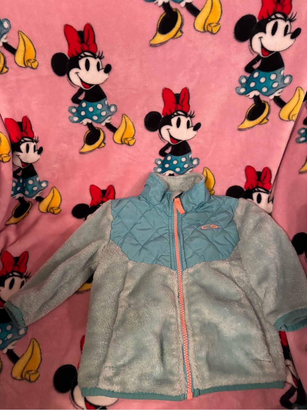 Children's Light Blue Fleece Jacket with Quilted Yoke Size 12 Months C4